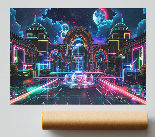 Neon City Fountains Print