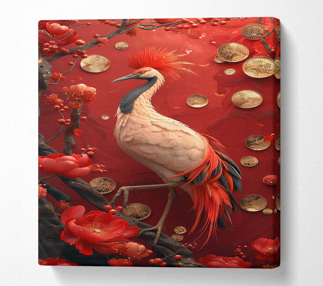  A Canvas Print of Crimson Crane'S Fortune Canvas Art