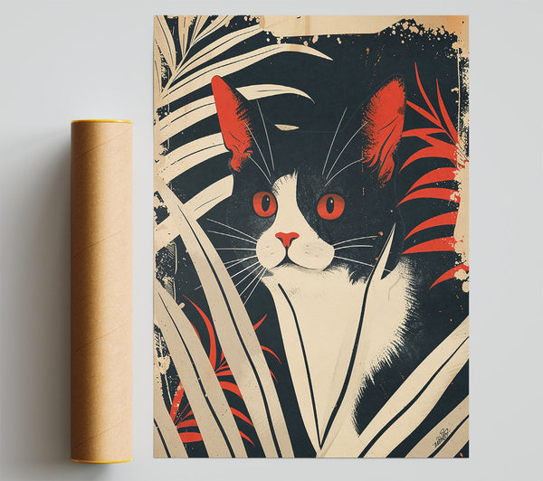 Red Feline Gaze Giclee Print