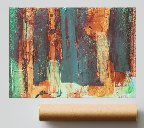 Teal Abstract Strokes Print
