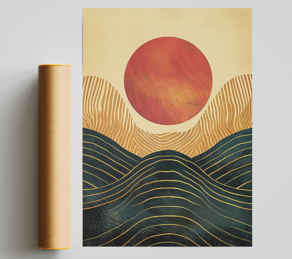 Crimson Sunset Waves Poster