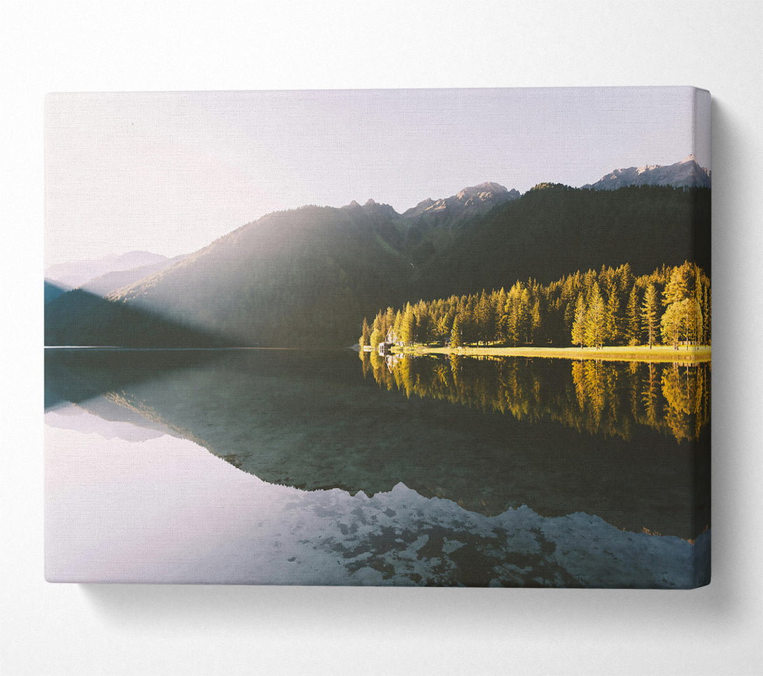  A Canvas Print of Golden Mountain Reflections Canvas Print