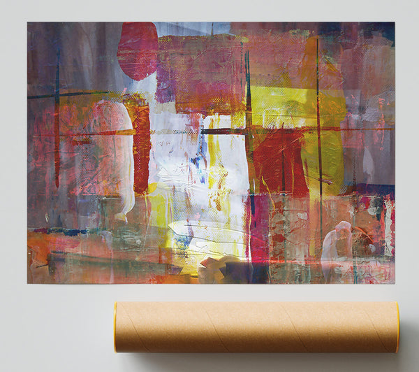 Crimson Abstract Grid Giclee Print