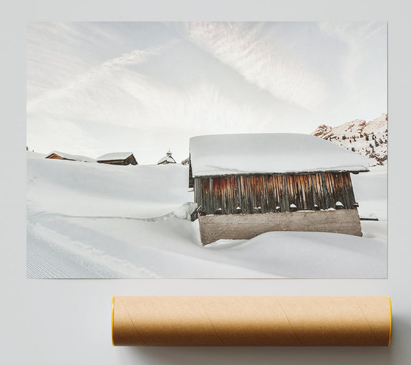 White Winter Cabin Print