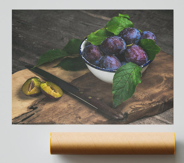 Blue Plums On Wood Poster