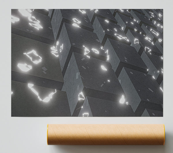 White Glowing Cubes Poster