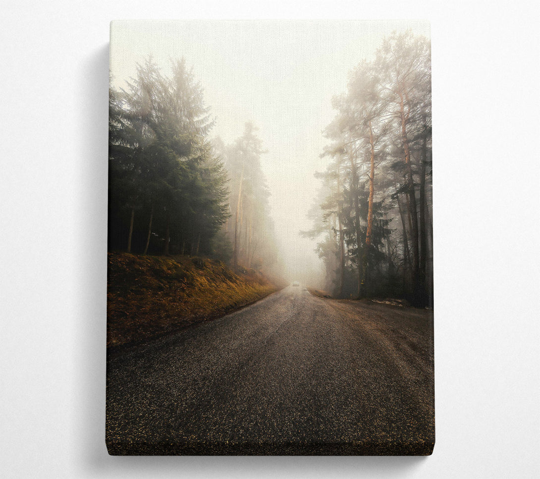  A Canvas Print of Golden Foggy Road Canvas Wall Art