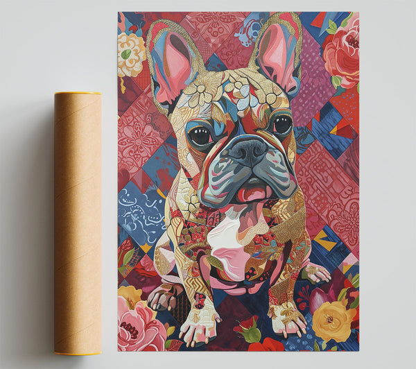 Pink Frenchie Patchwork Giclee Print