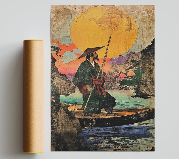 Golden Sunset Rowing Giclee Print