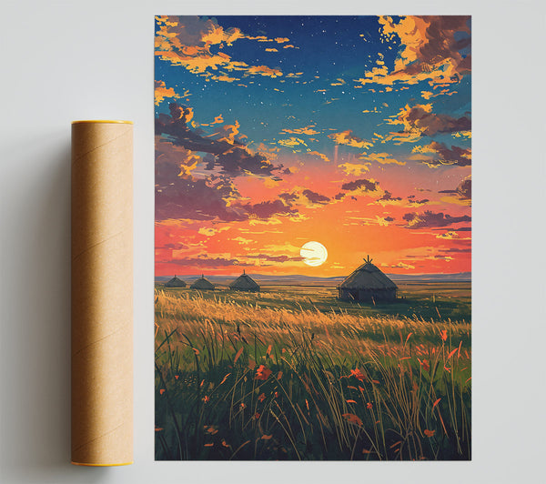 Orange Sunset Fields Giclee Print