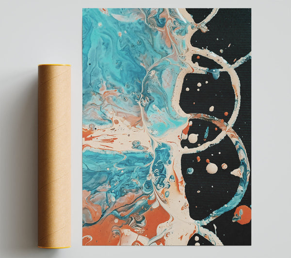 Teal Swirls And Splatter Poster