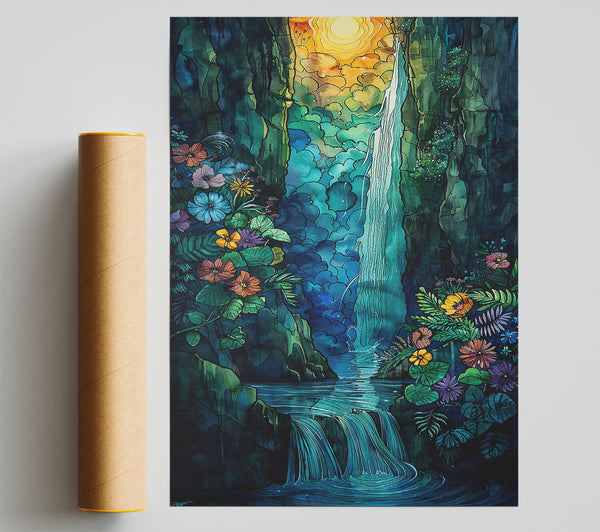 Azure Falls' Embrace Giclee Print