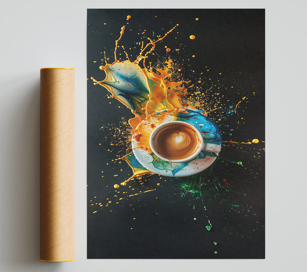 Golden Coffee Splash Print