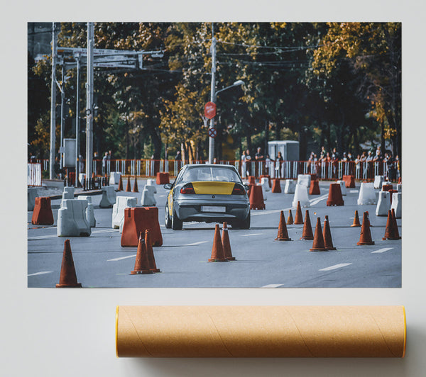 Orange Cones And Silver Car Print
