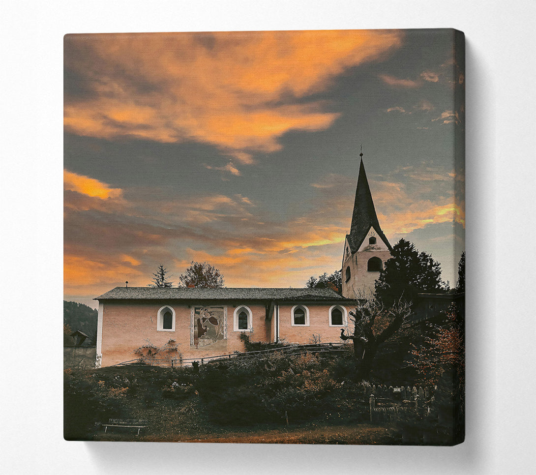  A Canvas Print of Golden Sunset Chapel Canvas Art