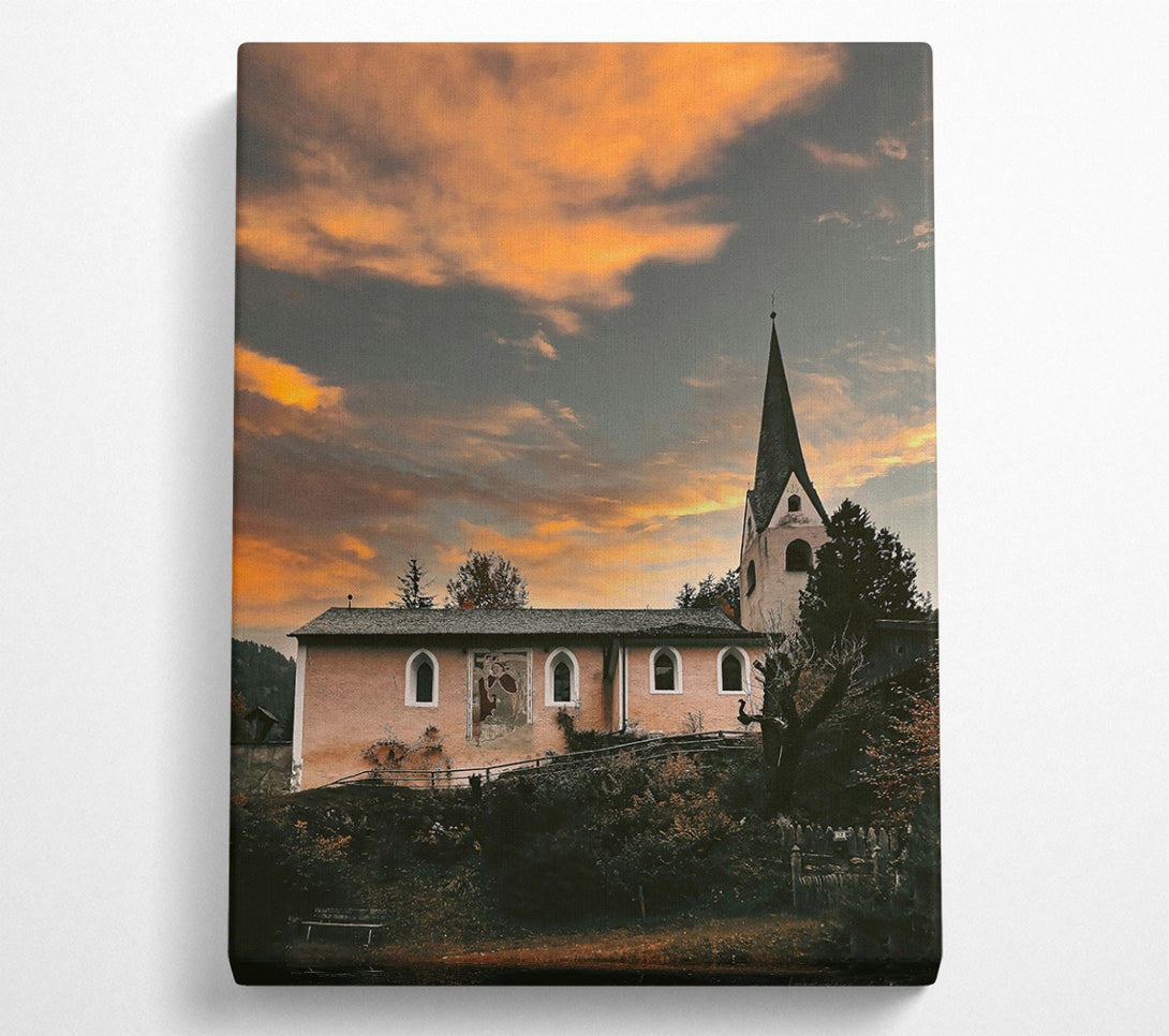  A Canvas Print of Golden Sunset Chapel Canvas Art