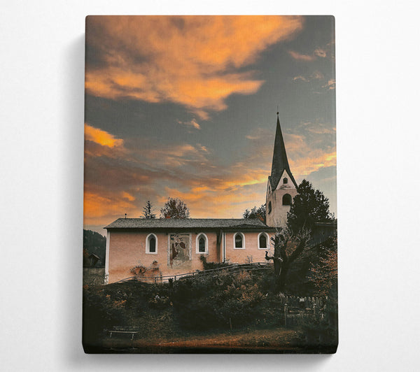  A Canvas Print of Golden Sunset Chapel Canvas Art