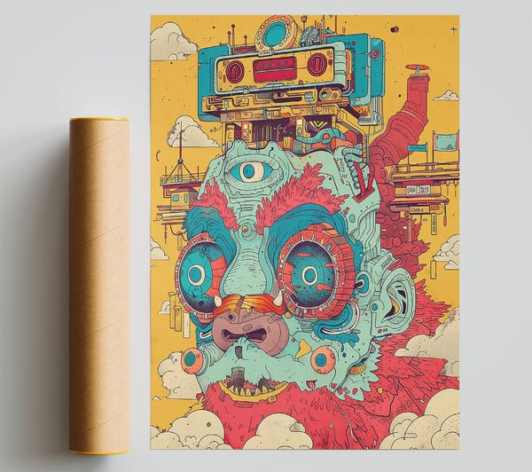 Red Mechanical Dreamscape Poster