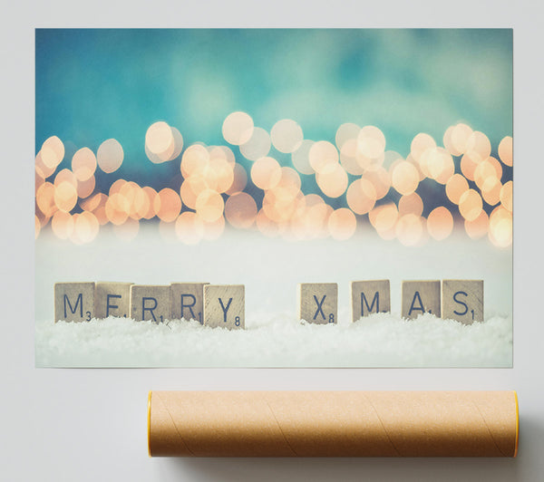 Teal Lights & Merry Xmas Poster