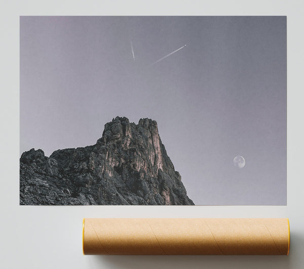 Pale Moon Over Peak Print