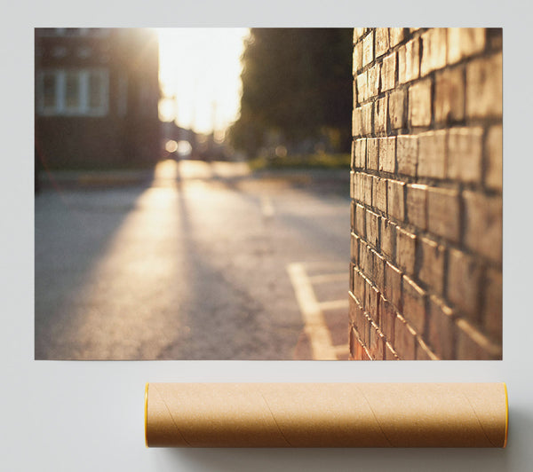 Golden Brick Wall Print