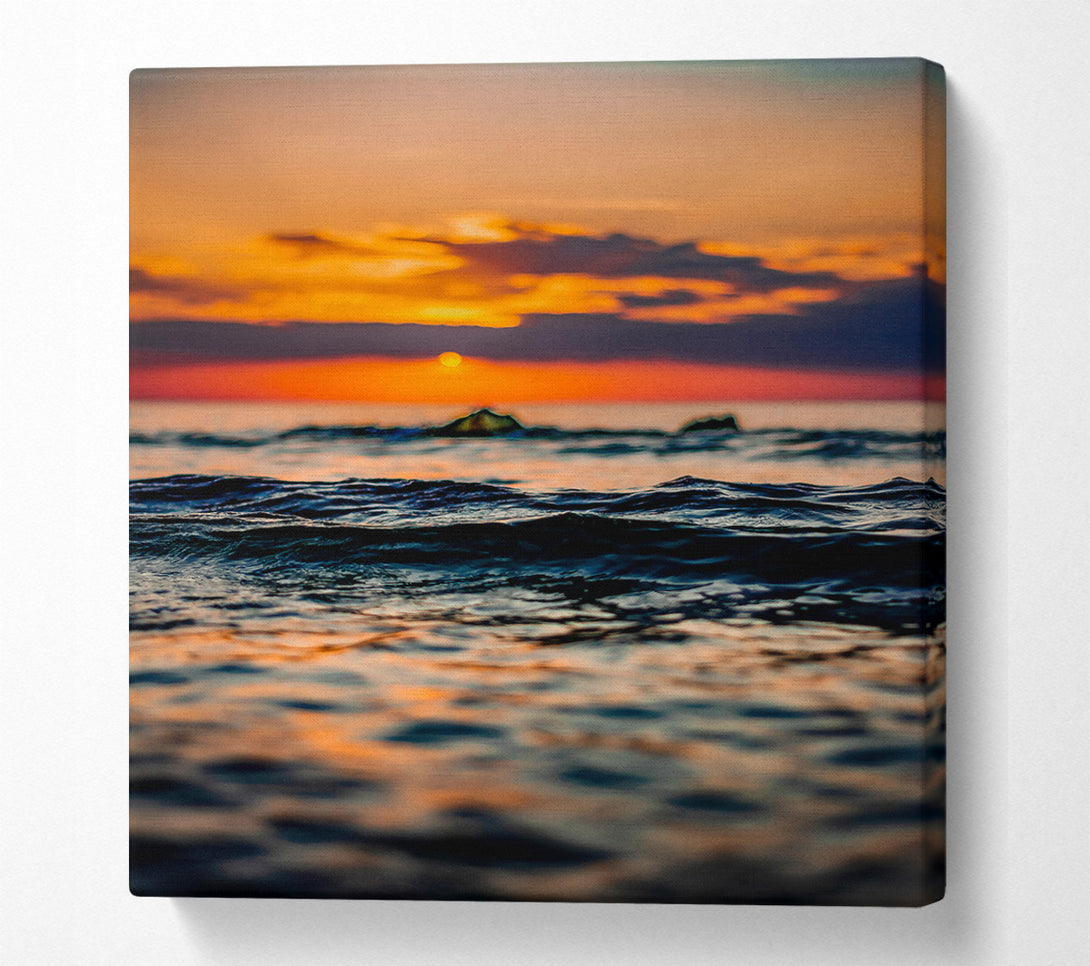  A Canvas Print of Orange Sunset Waves Canvas Art
