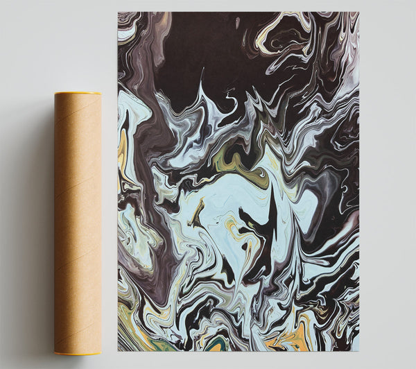 Black And Teal Swirl Print