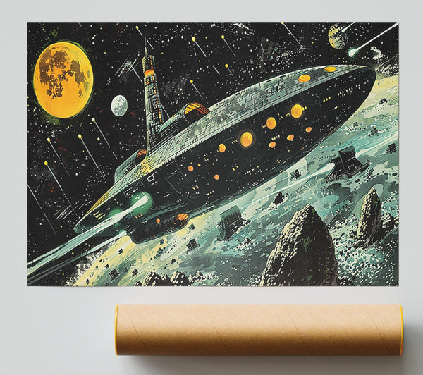 Yellow Spacecraft Journey Poster