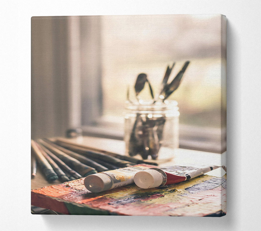  A Canvas Print of Golden Palette Brushes Canvas Print
