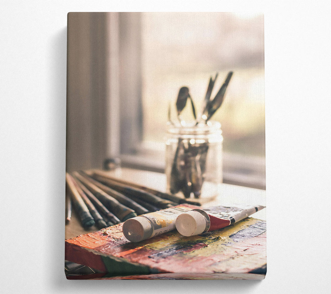  A Canvas Print of Golden Palette Brushes Canvas Print