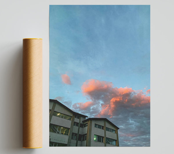 Pink Clouds Over Cityscape Giclee Print