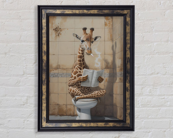 Giraffe Reading Newspaper Framed Print