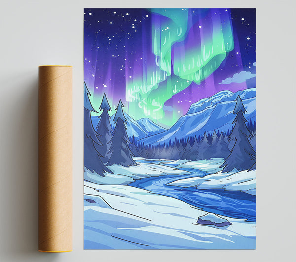Blue Aurora Borealis Poster