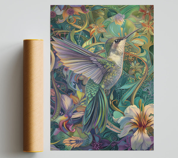 Emerald Hummingbird Bloom Print