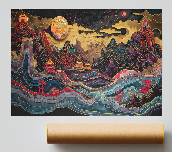 Golden Layered Mountains Print