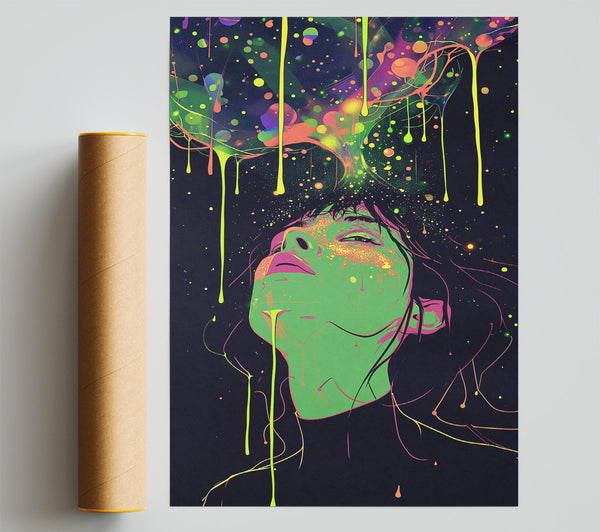 Green Cosmic Drips Giclee Print