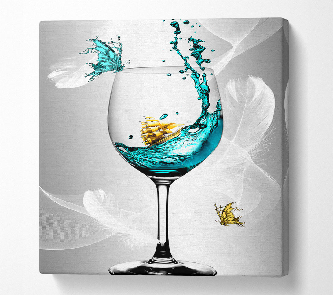  A Canvas Print of Glass Of Wine Butterfly Canvas Art