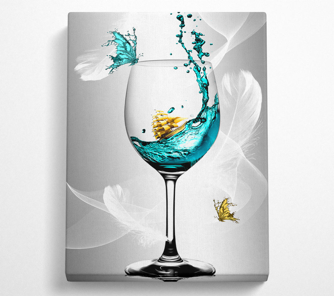  A Canvas Print of Glass Of Wine Butterfly Canvas Art