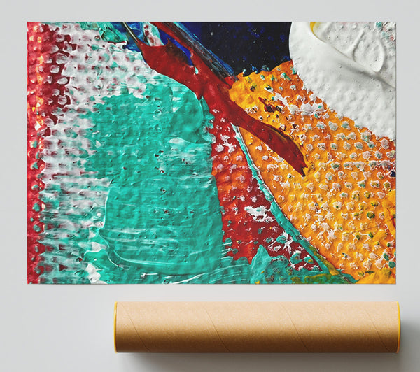 Turquoise And Red Swirls Poster