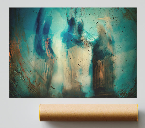 Aqua Forms And Shadows Print