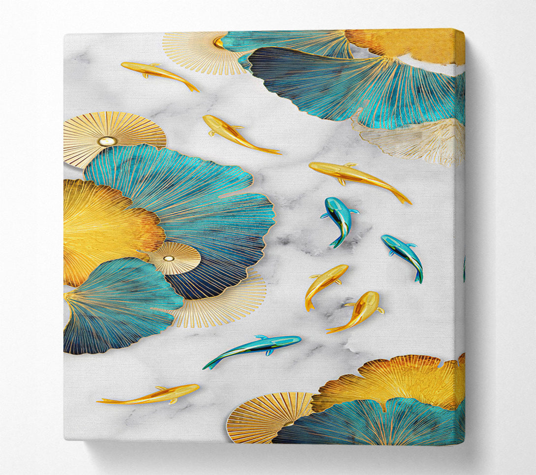  A Canvas Print of Gold And Blue Koi Fish Canvas Wall Art