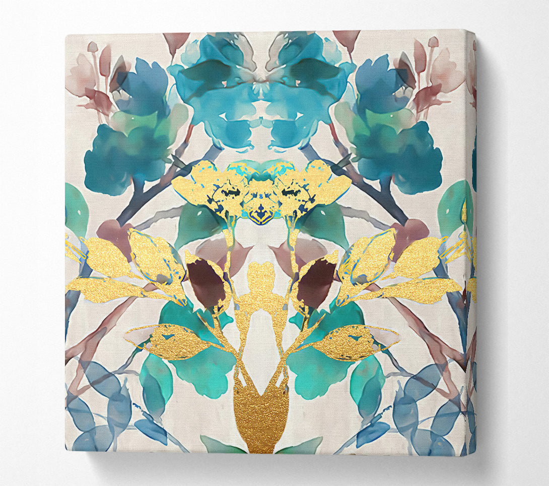  A Canvas Print of Gold And Turquoise Ink Blot Canvas Art