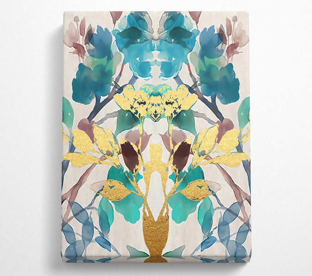  A Canvas Print of Gold And Turquoise Ink Blot Canvas Art