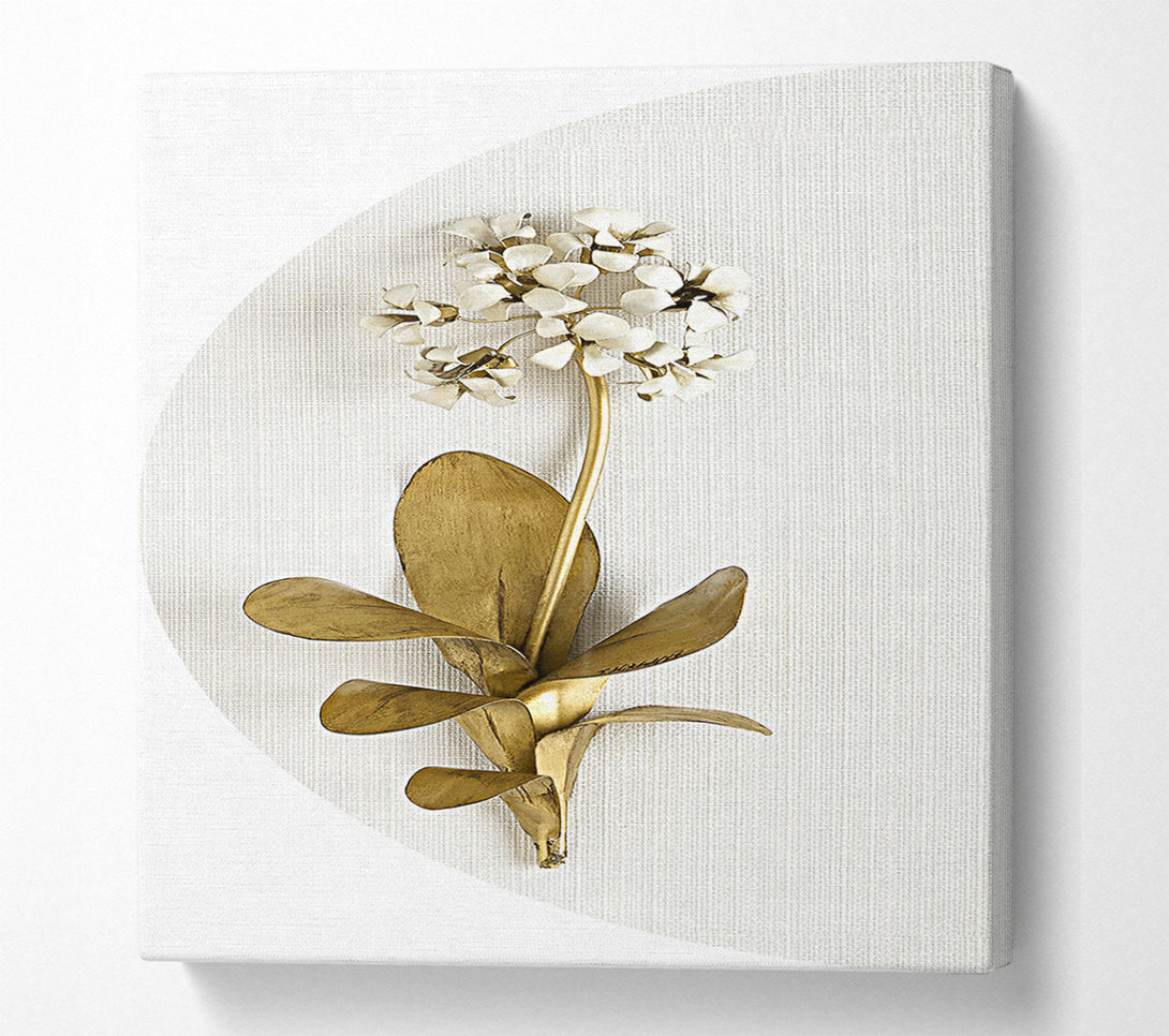  A Canvas Print of Gold And White Flower On Grey And White Canvas Print