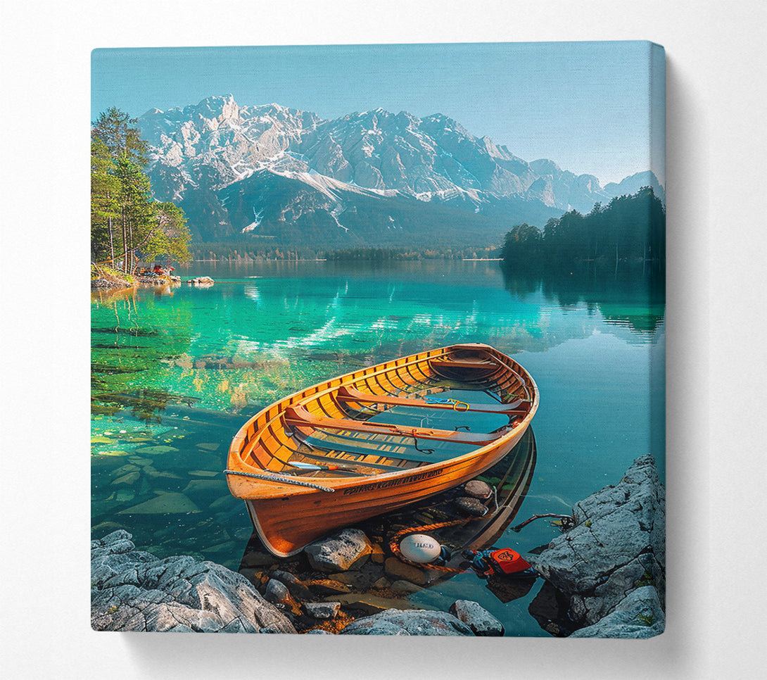  A Canvas Print of Teal Mountain Boat Canvas Art