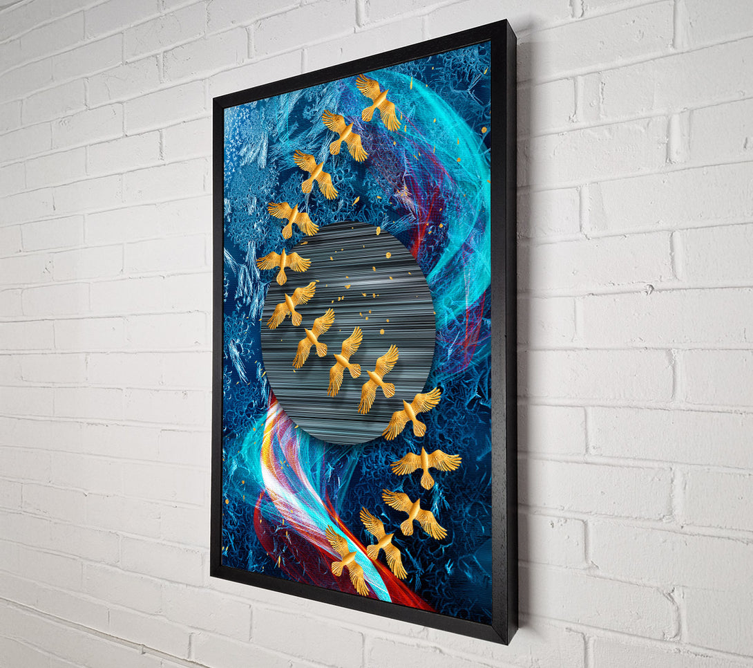  A Canvas Print of Gold Birds Abstract Waves Canvas Print