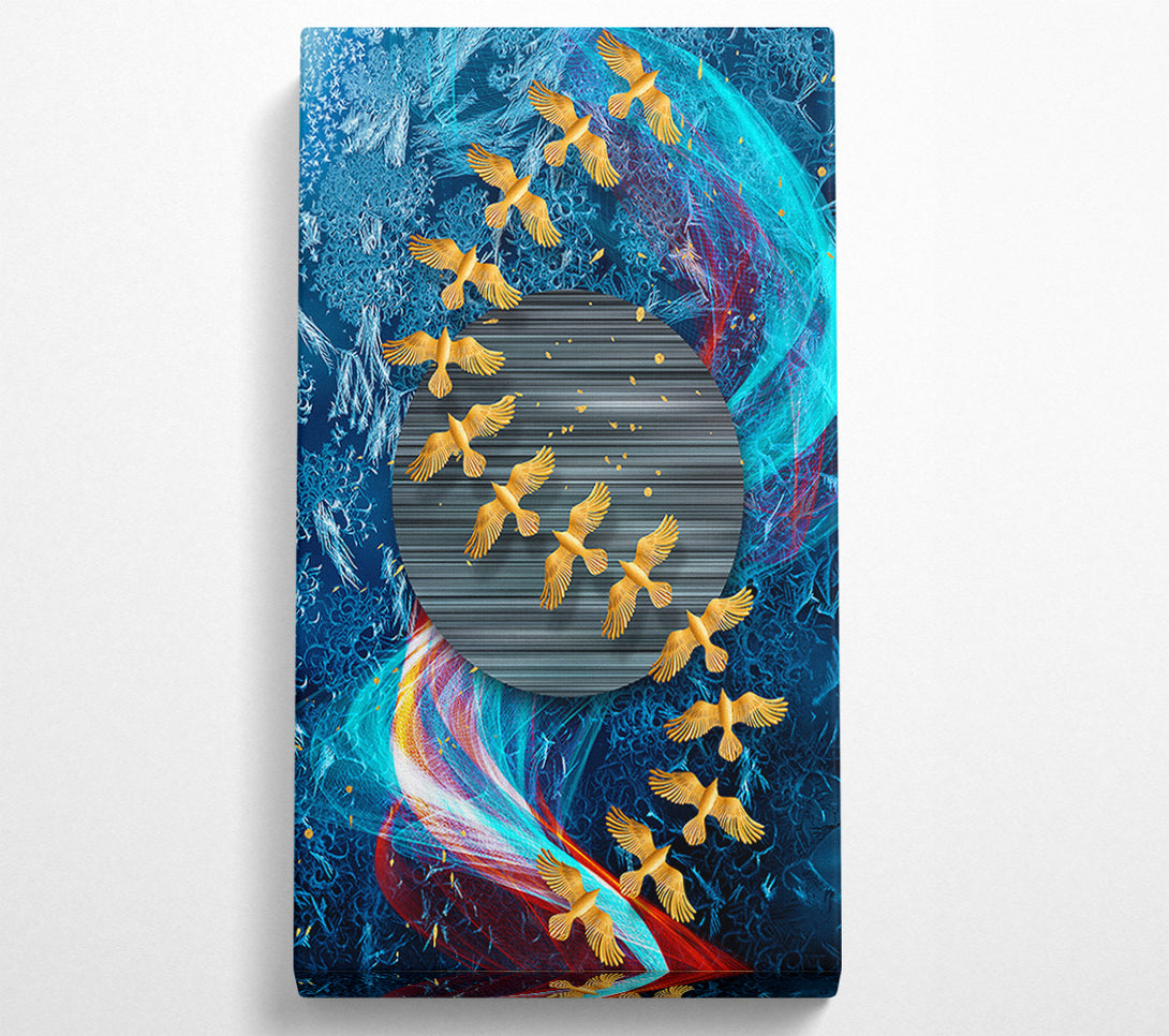  A Canvas Print of Gold Birds Abstract Waves Canvas Print