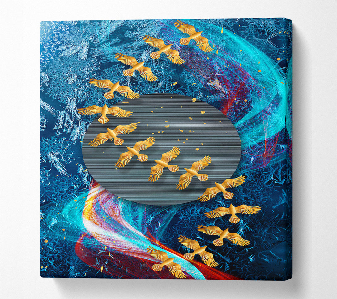  A Canvas Print of Gold Birds Abstract Waves Canvas Print