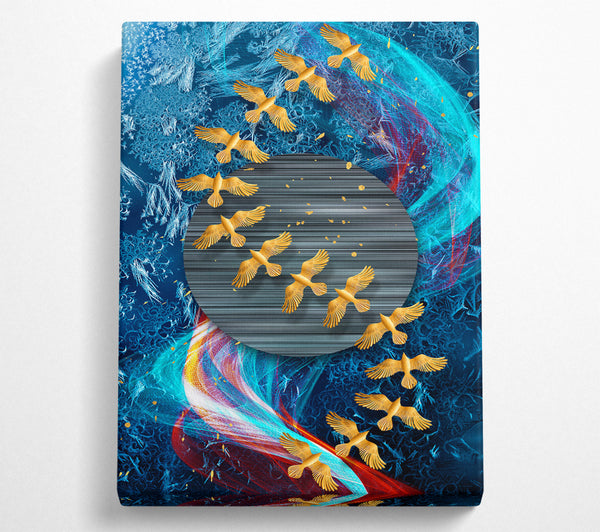  A Canvas Print of Gold Birds Abstract Waves Canvas Print