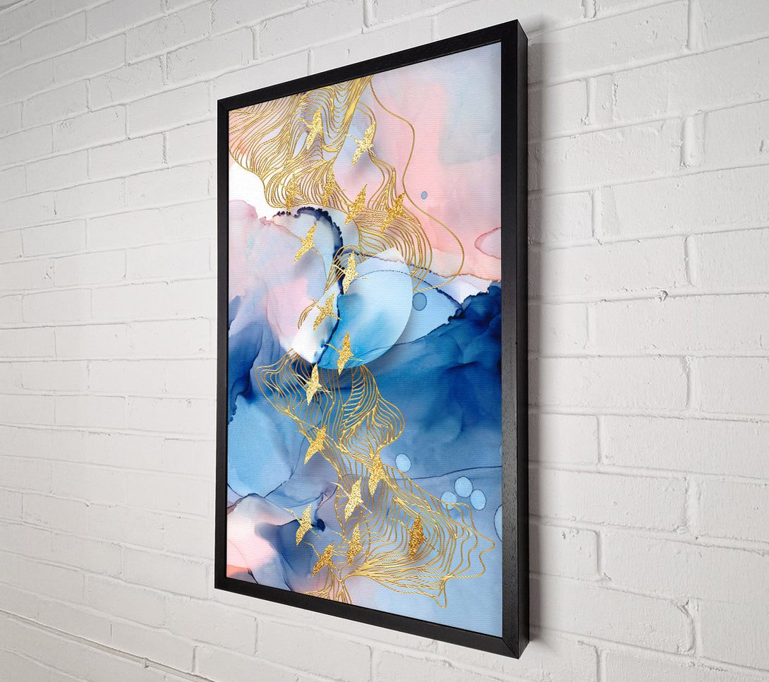  A Canvas Print of Gold Birds With Gold Lines Canvas Wall Art